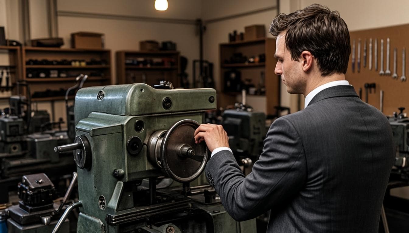 A new owner examining equipment in an established workshop on their first week — a new chapter.