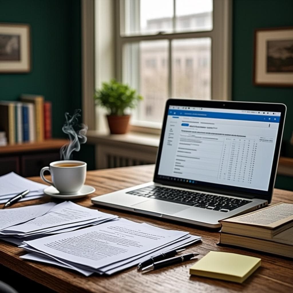 A future owner-steward's desk — financial statements, an acquisition thesis notebook, preparation for ownership.