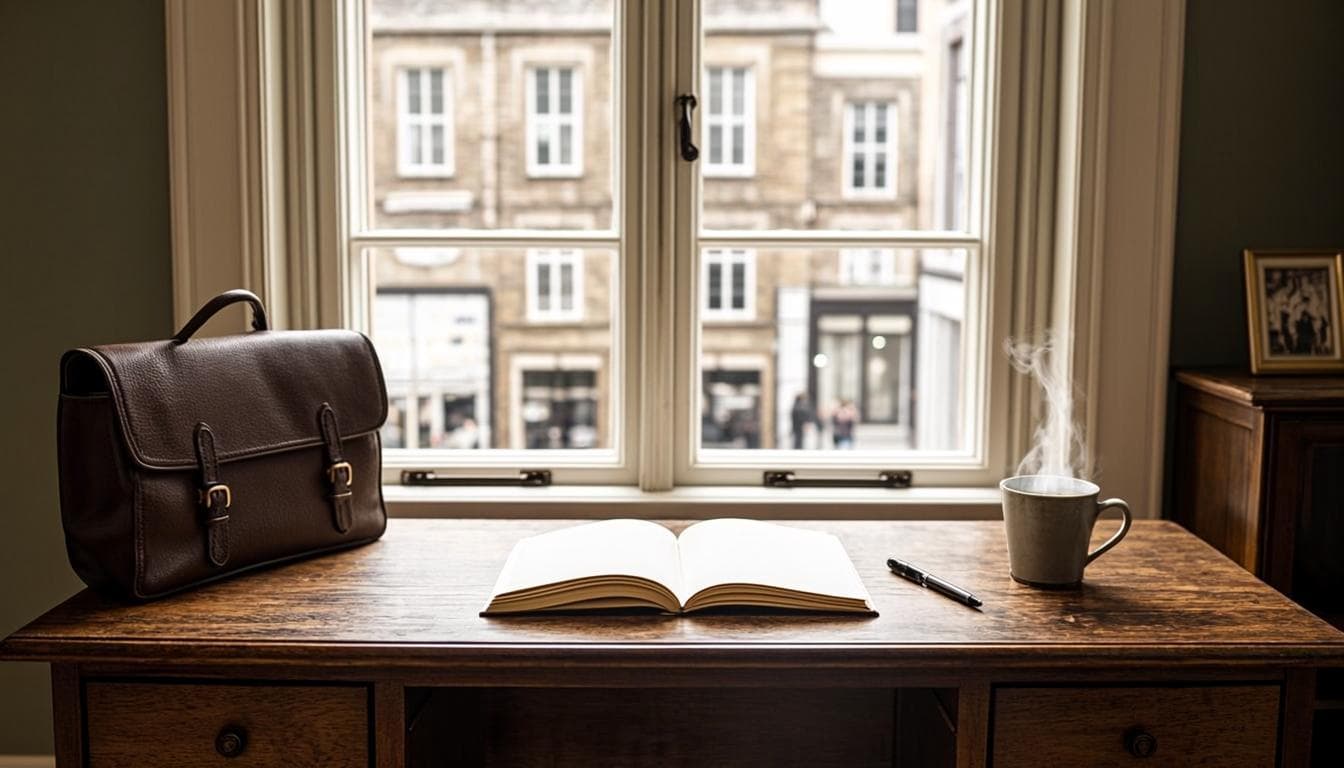 A writing desk by a sash window — the setting for considered writing on business succession.
