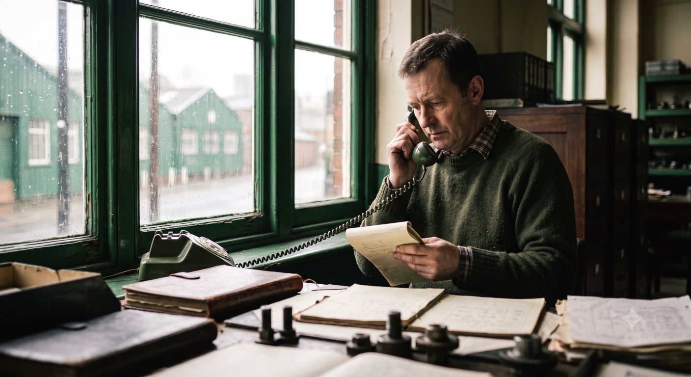 An adviser on a call in a works office