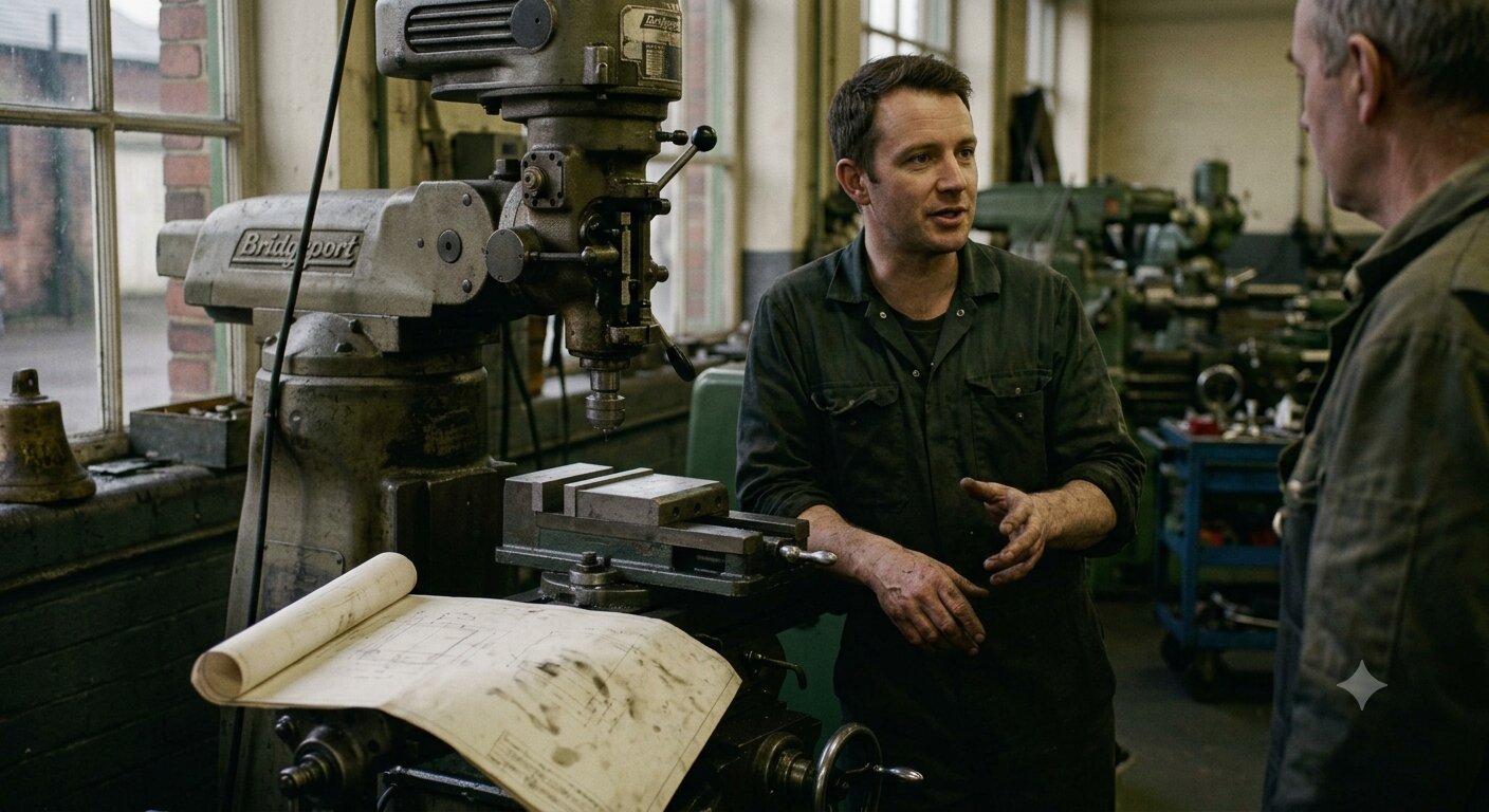 An owner-steward at a milling machine on the shop floor