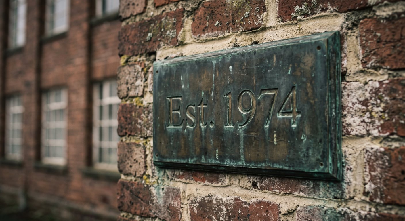 A brass plaque on the wall of a long-established British works