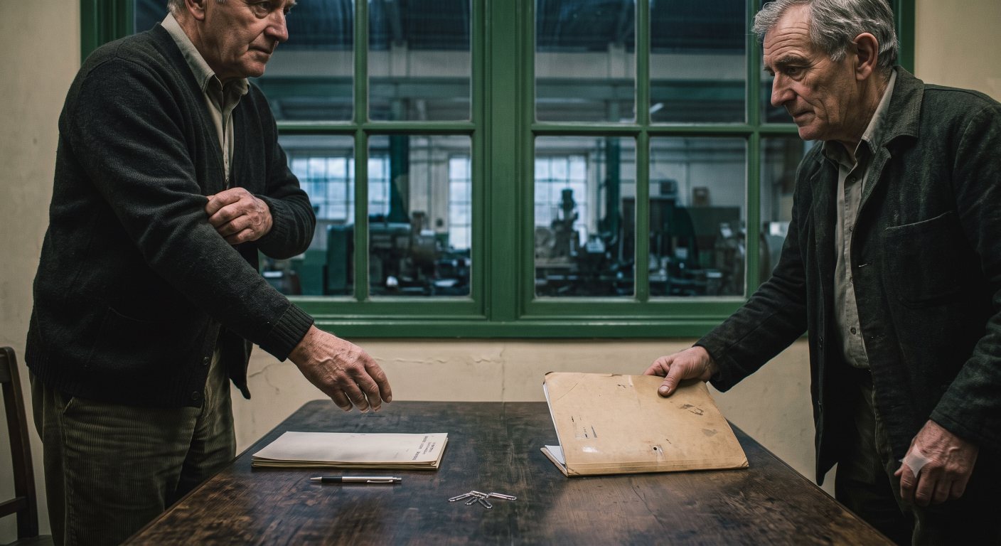 Two people closing a folder at the end of a meeting